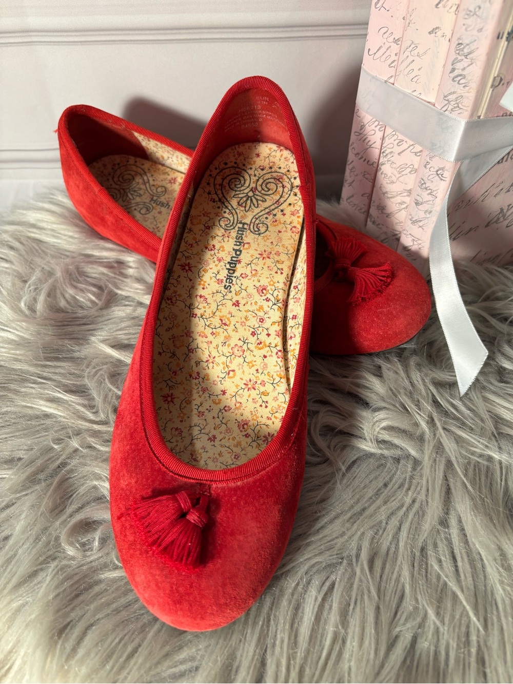 Hush Puppies Red Suede Tassel Ballet Flats Size 9.5M